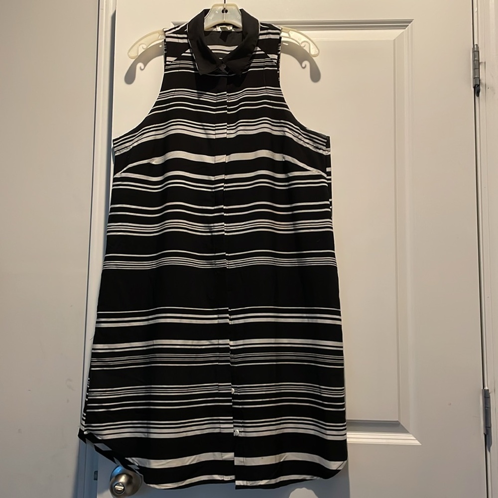 Spense  Women’s Striped Dress Size 12 Black White Open Front Preppy Minimalist